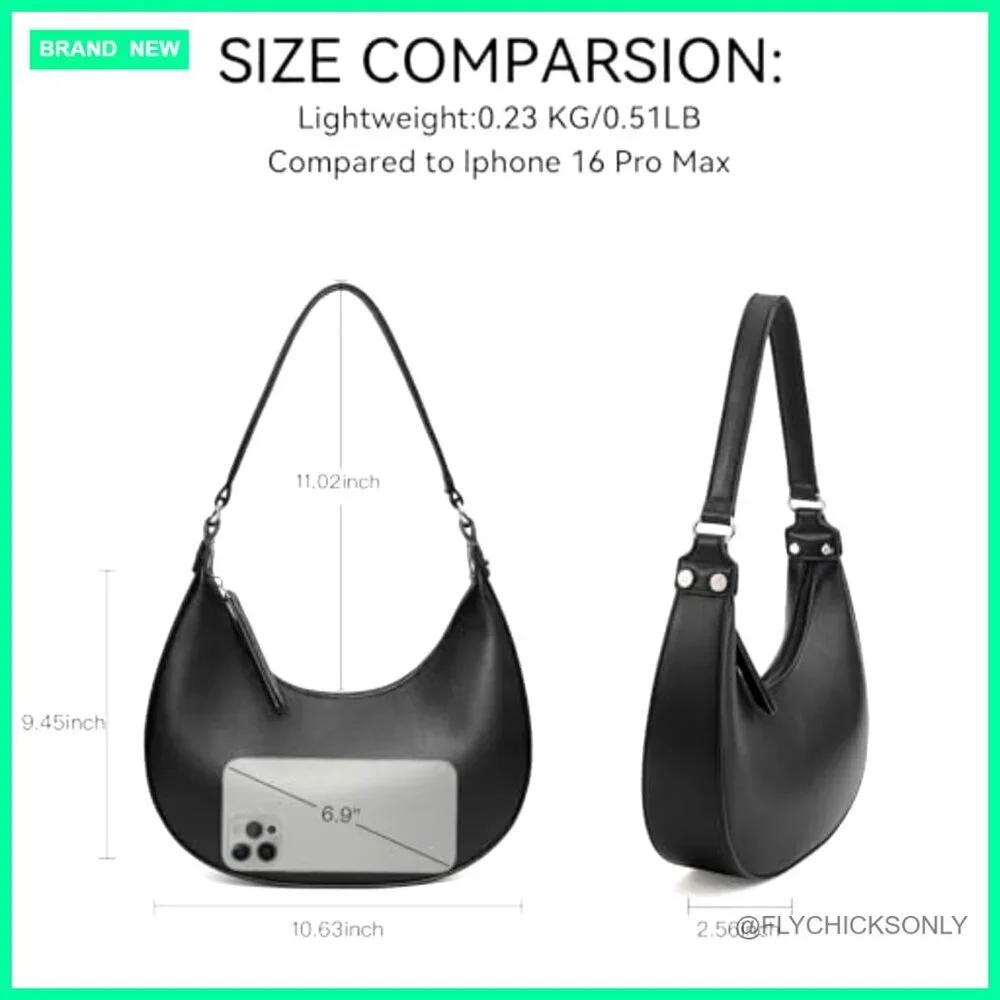 Cute Hobo Shoulder Bag with Zipper Pocket, Adjustable Strap, Faux Leather